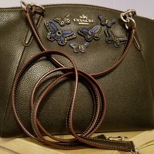 Black Butterfly Applique Pebbled Leather